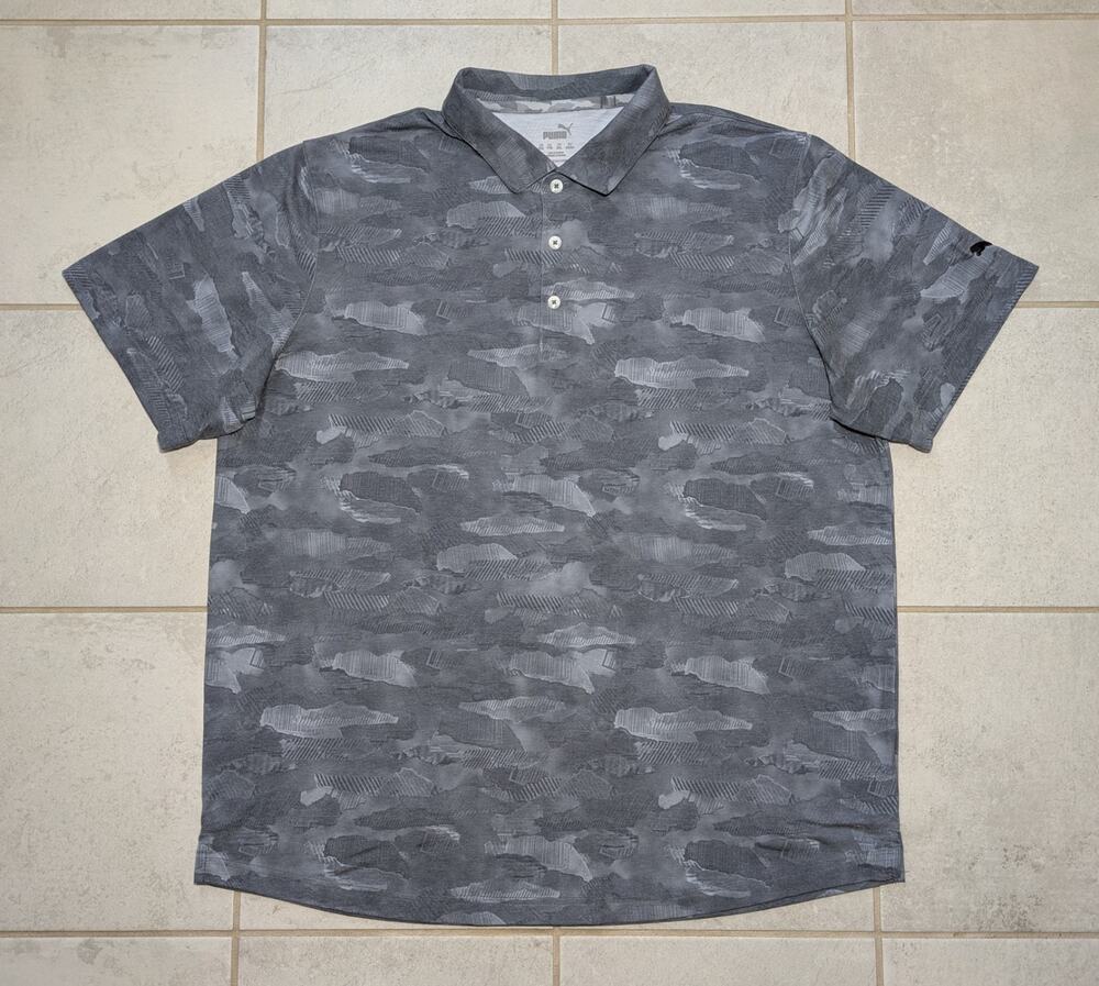 Puma Men's XXL Golf Polo Shirt Short Sleeve Gray Camouflage Performance Stretch